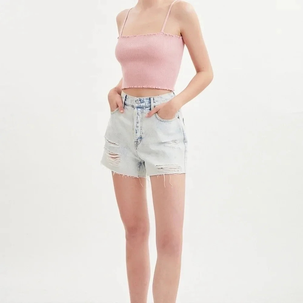 PacSun Capri Blue Denim High Waisted Icon Shorts, Color Bleached/Blue Size 23